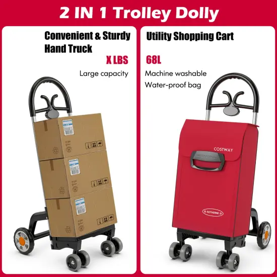 Costway Folding&nbsp;Shopping&nbsp;Cart&nbsp;Utility Hand&nbsp;Truck&nbsp;with Rolling Swivel Wheels, Removable Bag & Cozy Handle {4}