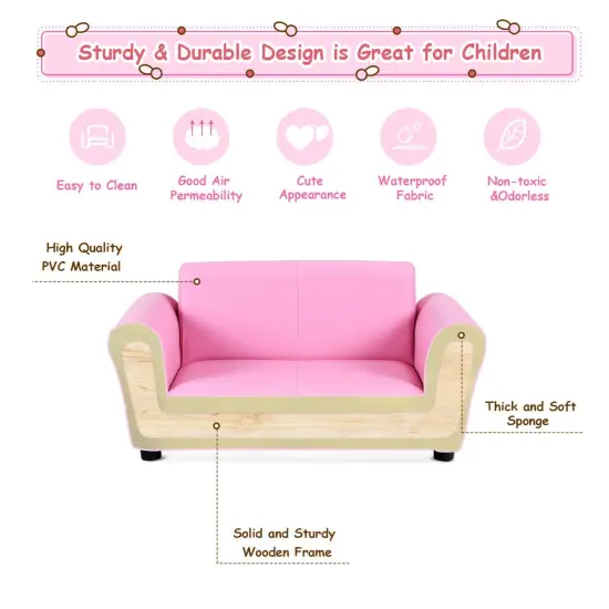 Soft Kids Double Sofa with Ottoman Pink {5}