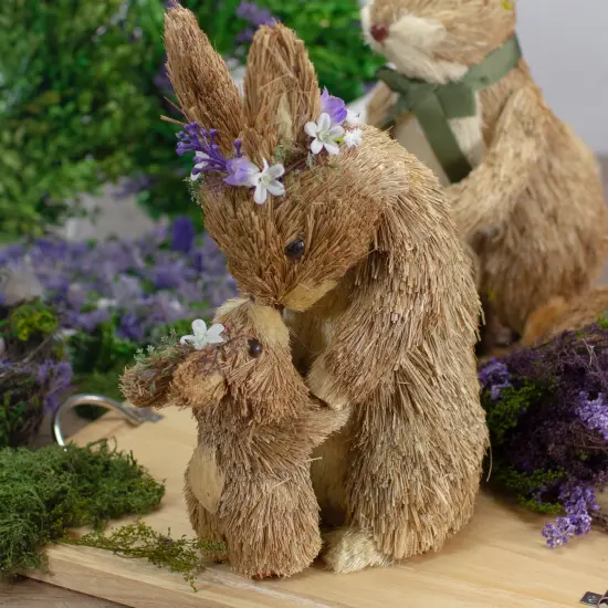 Northlight 12" Brown Mommy and Baby Bunny Sisal Easter Figure {3}