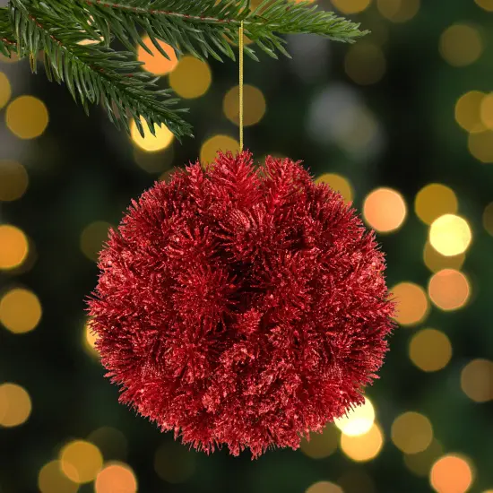 Northlight Glitter Pine Christmas Ball Ornament - Red - 6" {3}