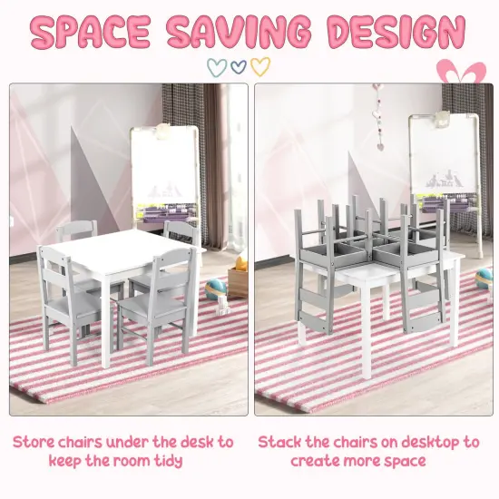Kids 5 Pieces Table and Chair Set Wooden Children Activity Playroom Furniture Gift White {4}