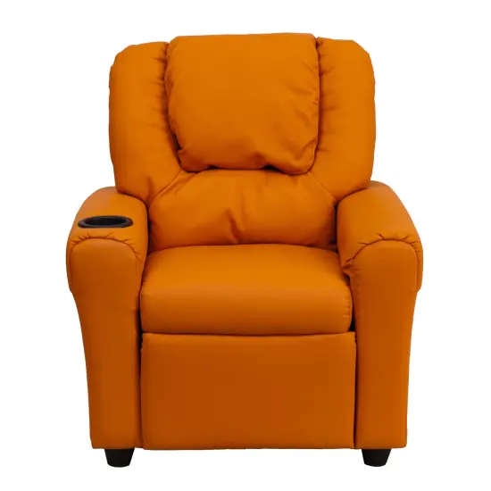 Emma and Oliver Contemporary Kids Recliner with Cup Holder and Headrest Orange Vinyl {2}