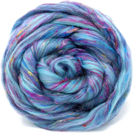 Merino Sari Blend - Merino Wool & Sari Silk Roving Fiber. Super Soft Combed Top For Hand Spinning, Needle Felting, Wet and Nuno Felting. Mantra {1}