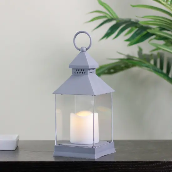 Northlight Candle Lantern with Flameless LED Candle Decor - 9.5" - Gray {4}