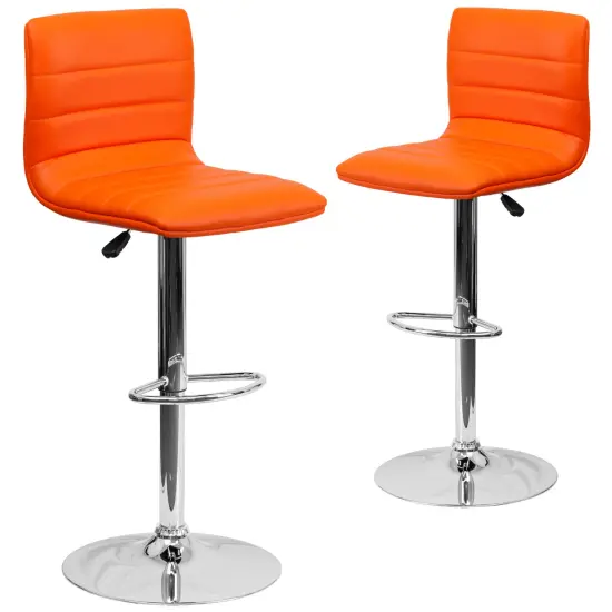Emma and Oliver Modern Vinyl Adjustable Height Barstool with Horizontal Stitch Back, Set of 2 Orange {1}