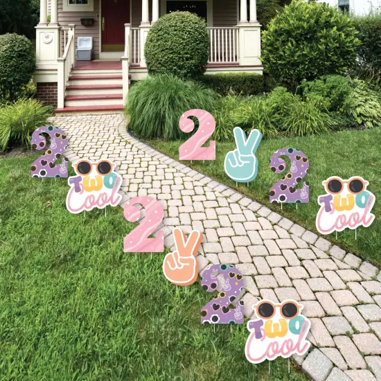 Big Dot of Happiness Two Cool - Girl - Lawn Decorations - Outdoor Pastel 2nd Birthday Party Yard Decorations - 10 Piece {1}