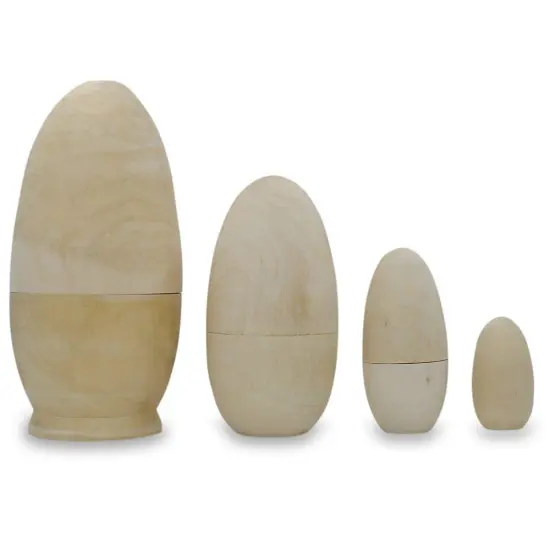 Set of 4 Unpainted Wooden Nesting Eggs Craft 5.25 Inches {3}