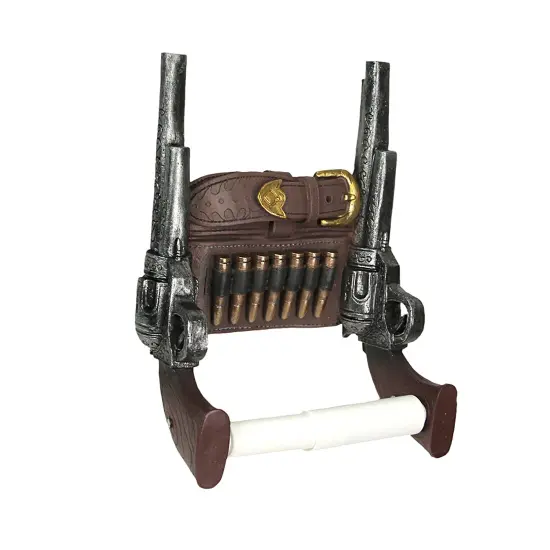 Wipe of the Wild West Double Six Shooter Western Cowboy Toilet Paper Roll Holder {1}