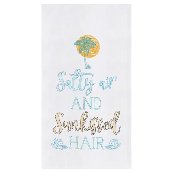 Salty Air And Sunkissed Hair Flour Sack Embroidered Cotton Kitchen Towel {1}