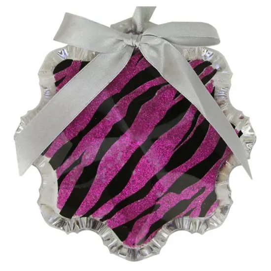 Allstate 4.5" Magenta Pink and Gray Glittered Snowflake Prism Christmas Ornament {3}