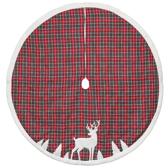 Dyno 48" Red and Black Plaid Reindeer Christmas Tree Skirt {1}