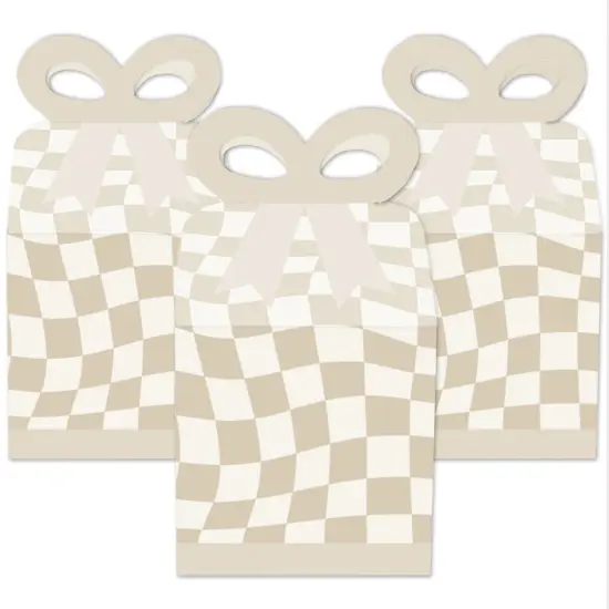 Big Dot of Happiness Tan Checkered Party - Square Favor Gift Boxes - Bow Boxes - Set of 12 {3}