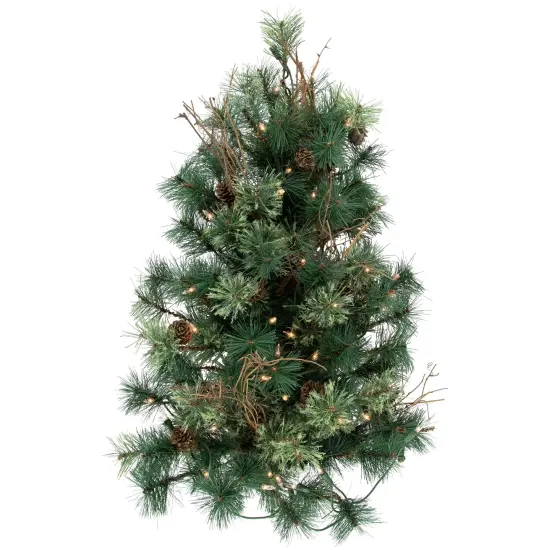 Northlight Pre-Lit Country Mixed Pine Artificial Christmas Wall or Door Tree - 2' - Clear Lights Green {1}