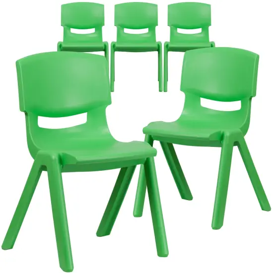 Emma and Oliver 5 Pack Plastic Stackable School Chair with 15.5'' Seat Height Green {2}