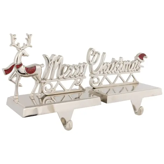 Northlight Set of 2 Silver Reindeer Merry Christmas Metal Stocking Holders 5.5" {4}