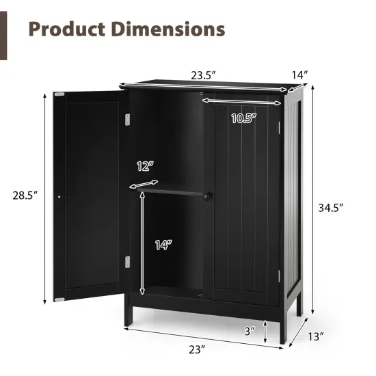 2-Door Freer-Standing Bathroom Storage Organizer Cabinet with Shelf Perfect for Living room or Bedroom Black {3}