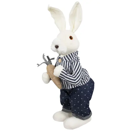 Northlight Standing Boy Bunny with Carrot Easter Figure Decoration - 19" - Navy Blue White {6}