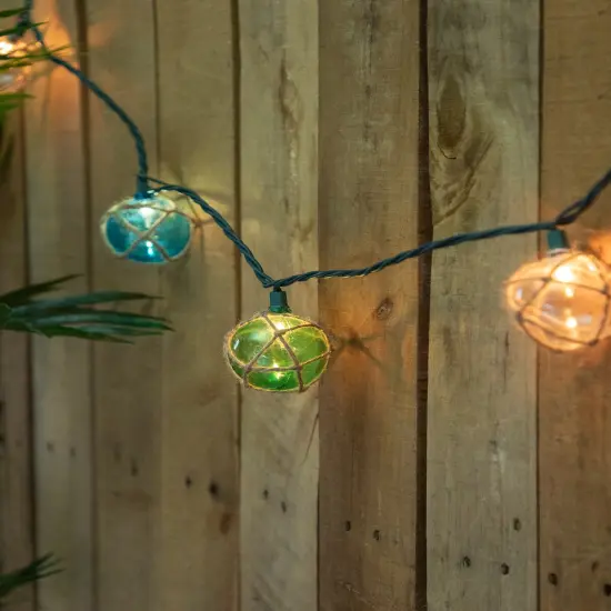 Northlight Natural Jute Wrapped Ball Patio Light Set - Blue and Green - 6' Green Wire - 10ct Multi {3}
