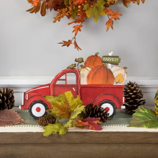 Northlight 14" Red Truck with Pumpkins Fall Harvest Sign Decoration {3}