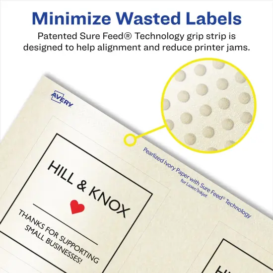 Avery Pearlized Ivory Square Labels with Sure Feed Technology, Print-to-the-Edge, 3" x 3" {4}