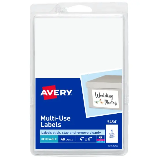 Avery Removable Labels, 4" x 6" Blank Labels, Laser/Inkjet Printable Labels, 40 Labels (5454) {1}