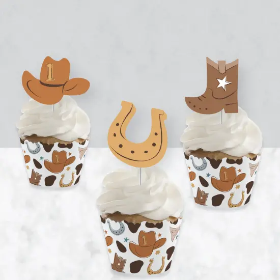 Big Dot of Happiness My First Rodeo - Cupcake Decoration - Little Cowboy 1st Birthday Party Cupcake Wrappers and Treat Picks Kit - Set of 24 {4}