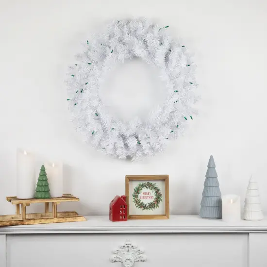Northlight Pre-Lit Woodbury White Pine Artificial Christmas Wreath - 24" - Green Lights {3}
