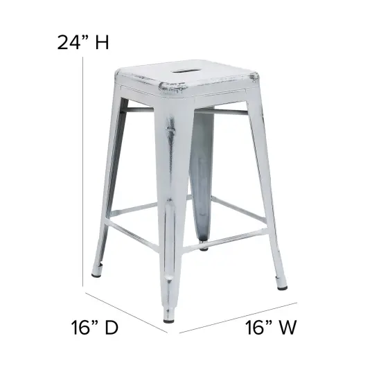 Merrick Lane Elba Series Metal Stool with Powder Coated Finish and Integrated Floor Glides White {4}