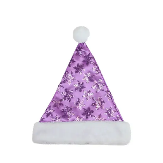 Northlight 21" Purple and White Sequin Snowflake Christmas Santa Hat Costume Accessory - Medium {1}