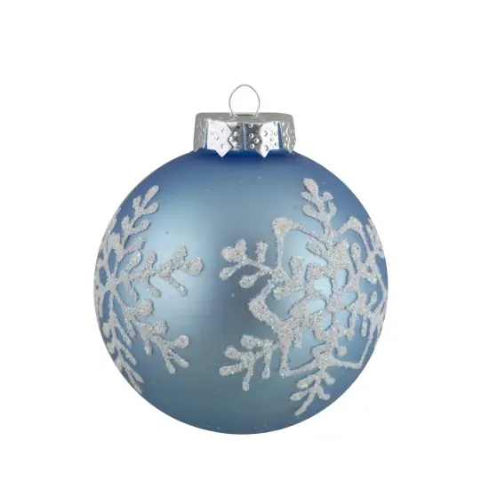 Northlight Snowflake and Striped Glass Christmas Ball Ornaments - 1.75" (45mm) - Ice Blue - 12ct {3}