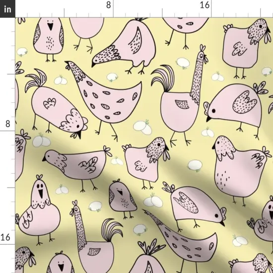 Various Fabrics by the Yard or Fat Quarter Hand Drawn Chickens Pink Yellow Eggs Whimsical Cartoon Custom Printed Fabric by Spoonflower {2}