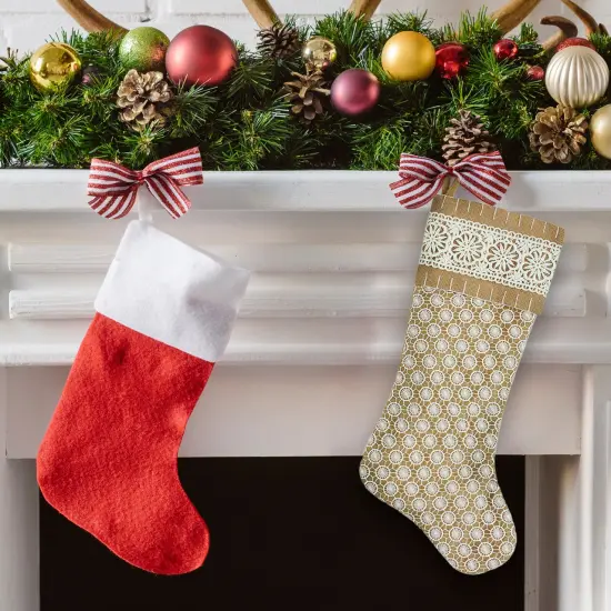 Northlight 20.5" Brown and White Lace Cuff Christmas Stocking {4}