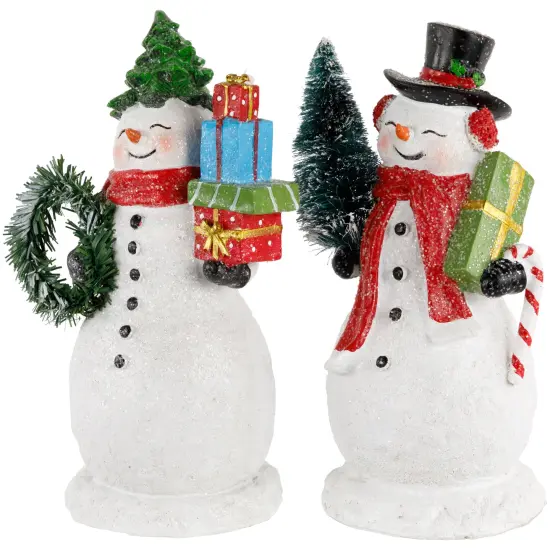 Northlight Shopping Snowmen Couple with Presents Christmas Figurines - 8" - Set of 2 Green {6}