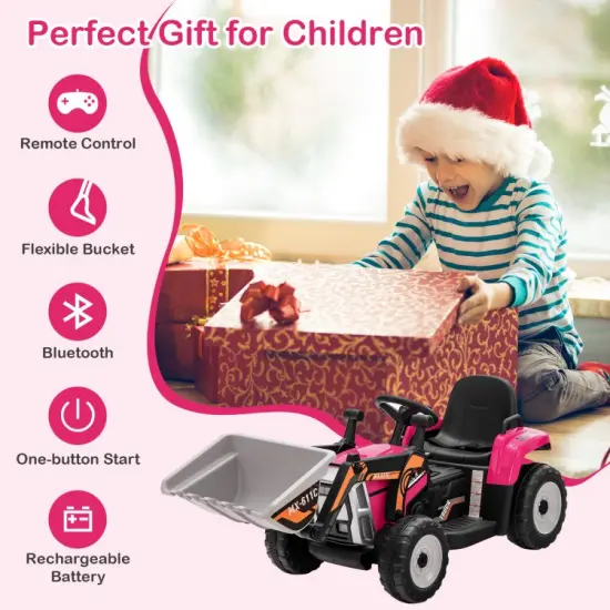 Kids Ride-On Excavator with Manual and Remote Control, LED Lights Pink {6}