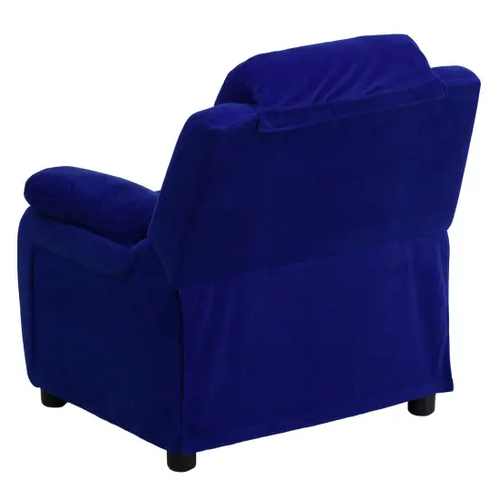 Emma and Oliver Deluxe Padded Contemporary Kids Recliner with Storage Arms Blue Microfiber {3}