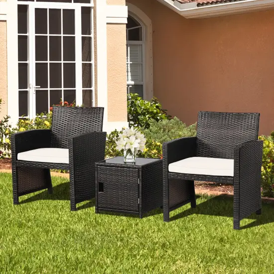 3 Pieces Patio Wicker Furniture Set with Storage Table and Protective Cover Off White {2}