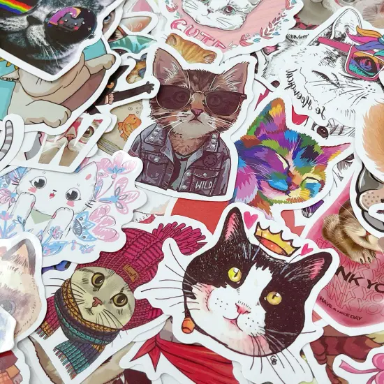 Wrapables Waterproof Vinyl Stickers for Water Bottles, Laptop, Phones, Skateboards, Decals for Teens, 80pcs Love Kitties {4}