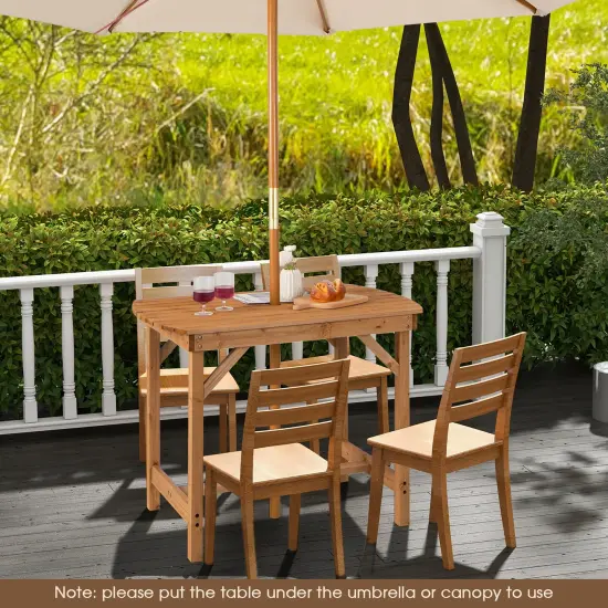 Costway Patio Outdoor Fir Wood Dining Table 1.5'' Umbrella Hole Backyard Garden Natural {3}