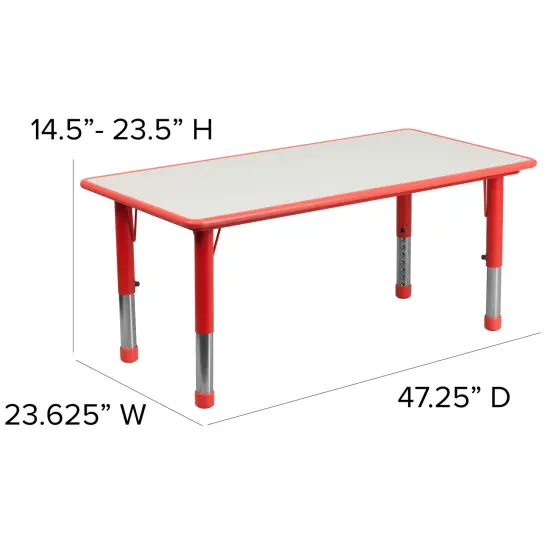 Emma and Oliver 23.625"W x 47.25"L Rectangular Plastic Height Adjustable Activity Table Set with 4 Chairs Natural {10}