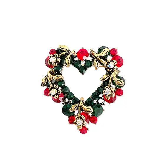 Wrapables Christmas Crystal Rhinestone Brooch Pin, Heart Wreath {1}