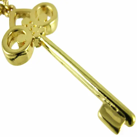 Goldtone Rhinestone Key Pendant W/ Bead Necklace {5}