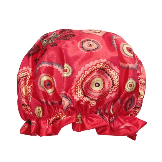 Wrapables Reusable Women's Waterproof Shower Caps for Long Hair Red Circle {1}