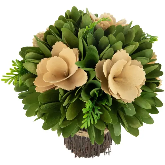 Northlight 9" Tan Poppy Wooden Flowers Standing Bouquet Bundle Green {5}