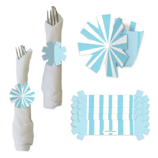 Big Dot of Happiness Blue Stripes - Simple Party Paper Napkin Holder - Napkin Rings - Set of 24 {1}