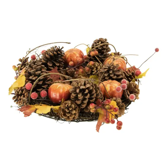 Northlight Pinecone and Pumpkin Fall Harvest Wreath, 14-Inch, Unlit Brown {4}