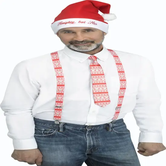 Northlight 3pc Red and White Reindeer Holly Day Christmas Suspender Kit - One Size Fits Most {5}
