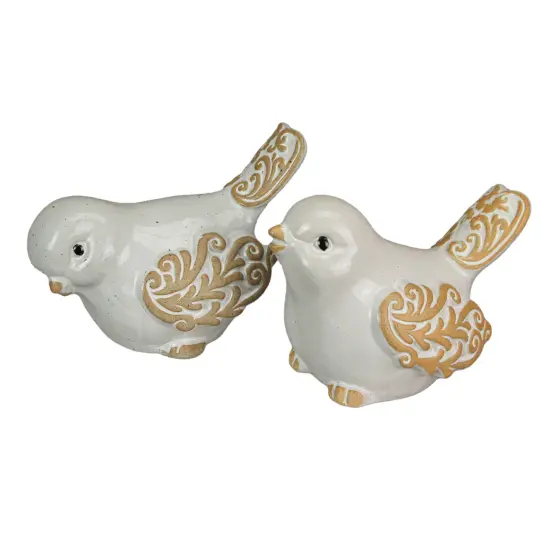 7 Inch Ceramic Bird Figurine Farmhouse Art Home Decor Shelf Sculpture Set of 2 {6}