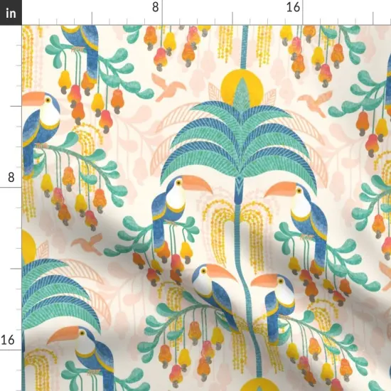 Various Fabrics by the Yard or Fat Quarter Rainforest Damask Light Tropical Forest Exotic Birds Fruit Soft Orange Coral Salmon Bright Pastel Boho Yellow Mint Blue Large Scale Custom Printed Fabric by Spoonflower {2}