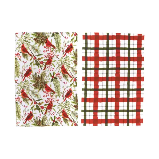 Cardinal Greenery & Plaid Printed Kitchen Towel Set of 2 {1}