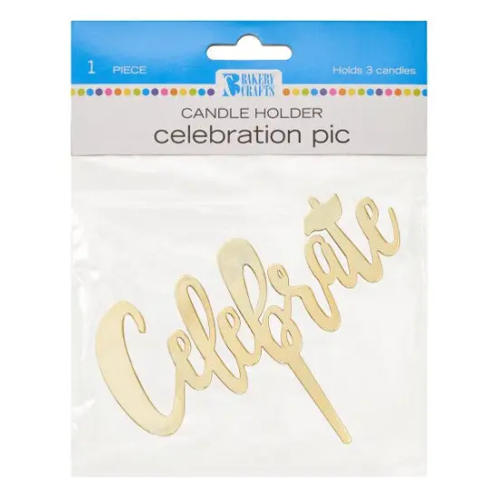 Celebrate Plastic Candle Holder Cake Topper, 1ct Gold {2}